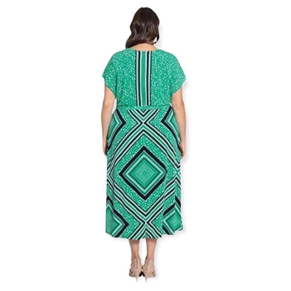 London Times Green and Navy Dot Flutter Sleeve Maxi Dress - Picture 2 of 12